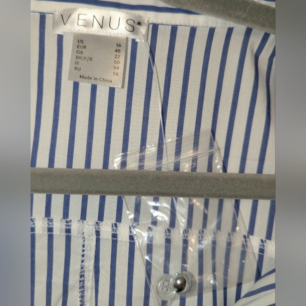 Venus Blue & White Striped Collared Shirt Dress NWT - Picture 4 of 4